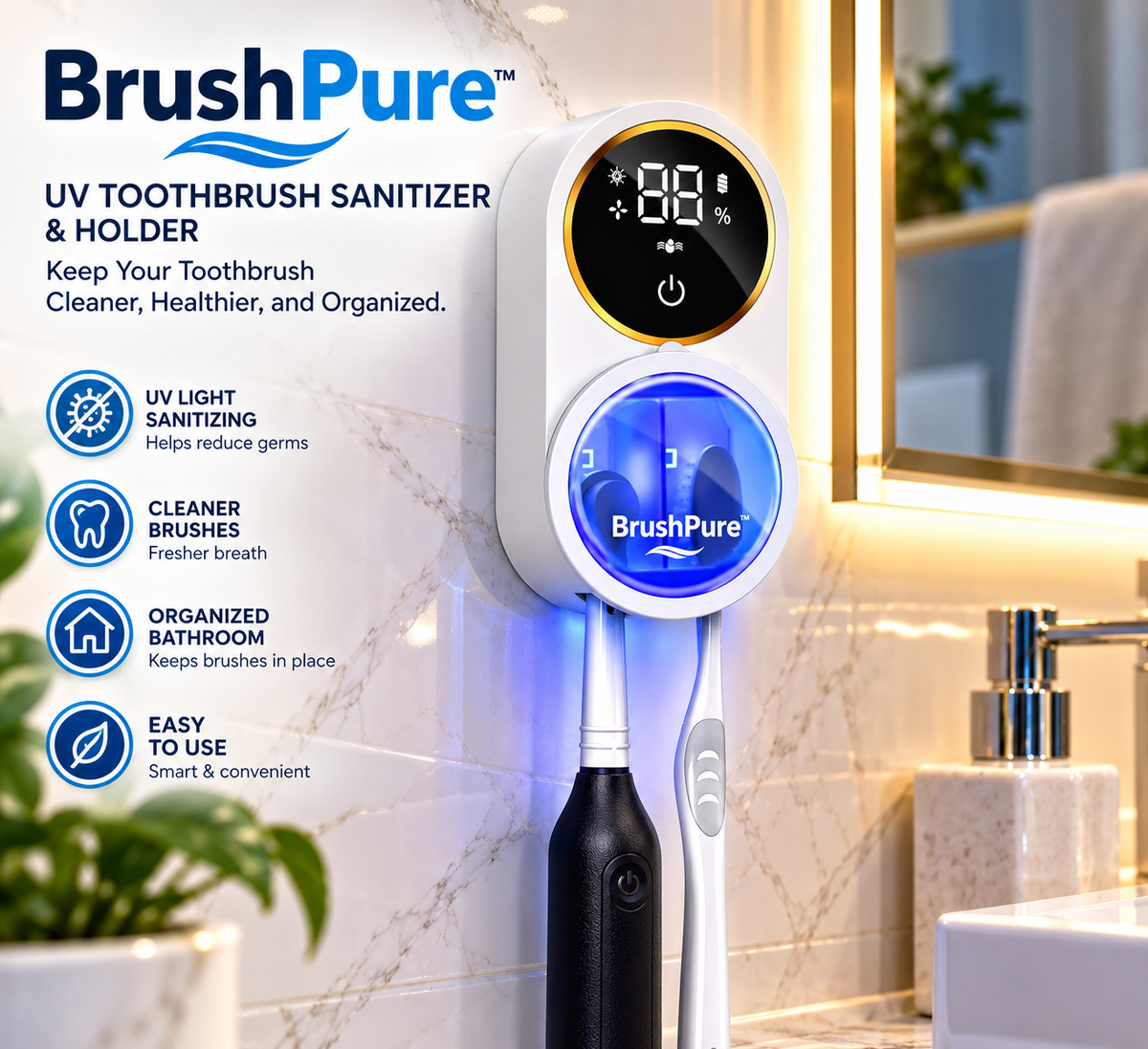BrushPure™ UV Toothbrush Sanitizer & Holder